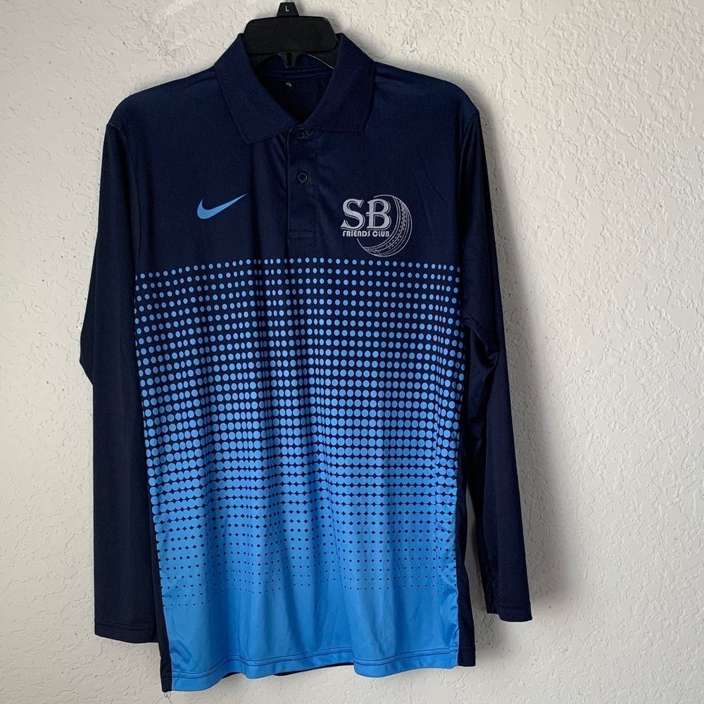 Men's Navy and Light Blue Long Sleeve T-Shirt